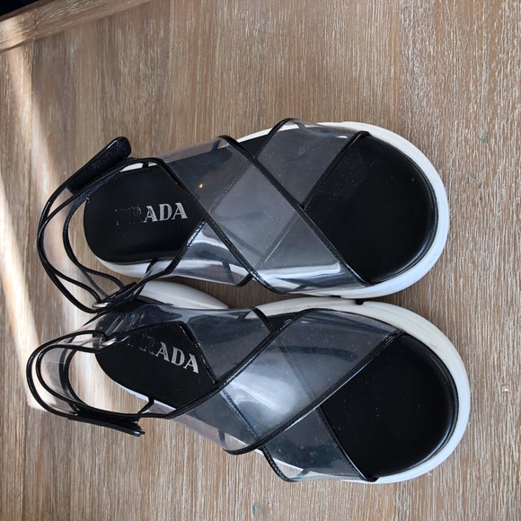 PRADA rubber-trimmed leather sandals - worn twice - Picture 1 of 4